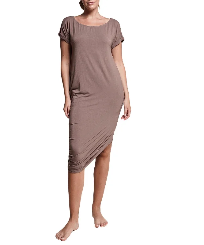 Women's Contemporary Clothing Bamboo Asymmetric Dolman Sleeve Dress With Pockets In Mocha