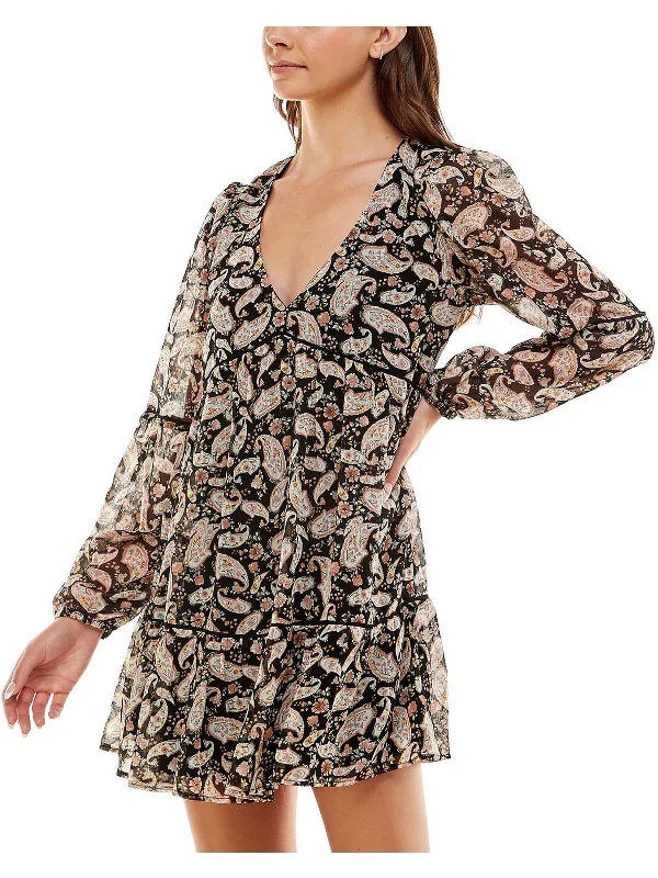 Women's High-End Clothing Juniors Womens Paisley Mini Fit & Flare Dress