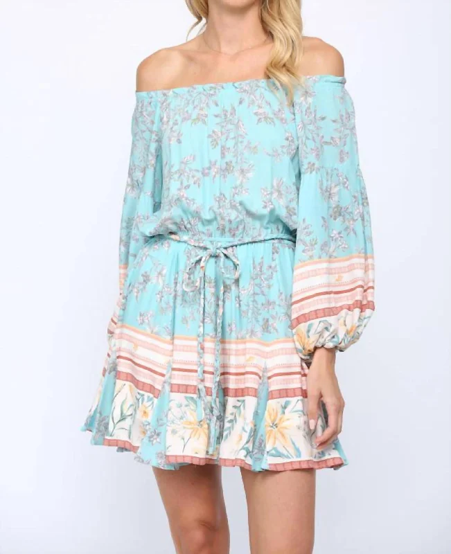 Business Casual Outfits Off The Shoulder Braided Belt Dress In Mint Multi