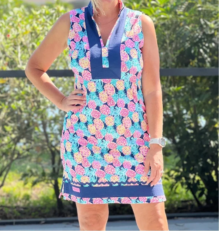 Women's Vacation Outfit Tunic Dress In Pineapple Envy