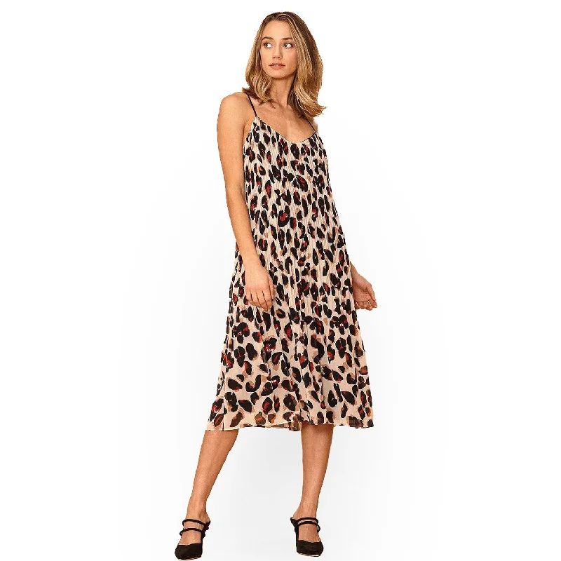 Women's Holiday Clothes Women's Pleated Cami Dress in Leopard Sketch