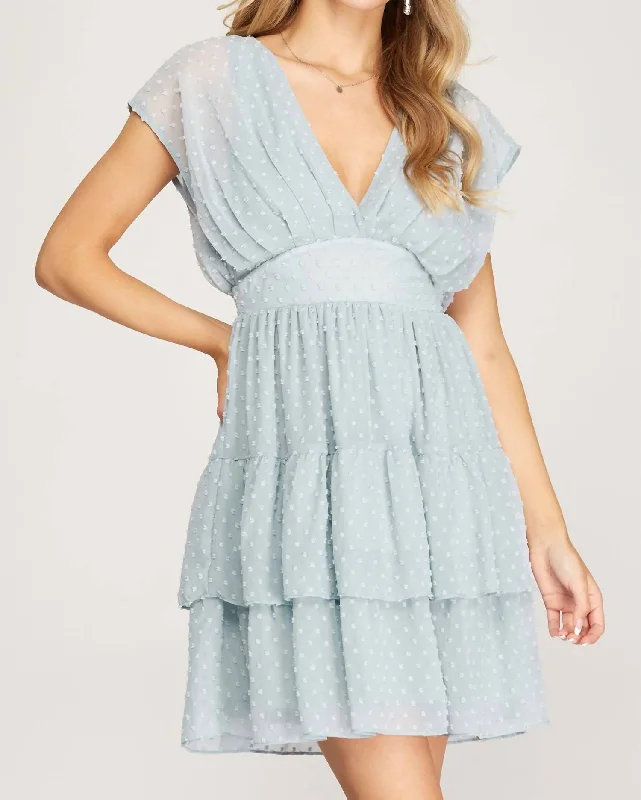 Timeless Women's Fashion Styles Swiss Dot Tiered Dress In Light Blue