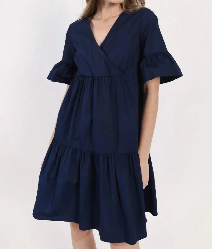 Women's Office Outfit Hale Navy Tiered Dress in Navy