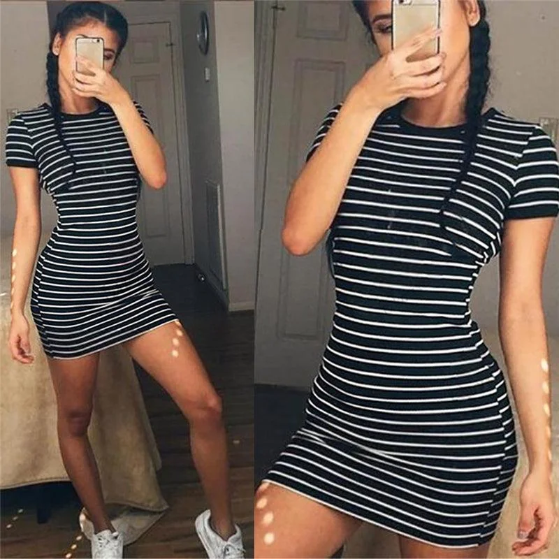 Women's Clothing With Trendy Designs BLACK & WHITE SASSY STRIPE DRESS