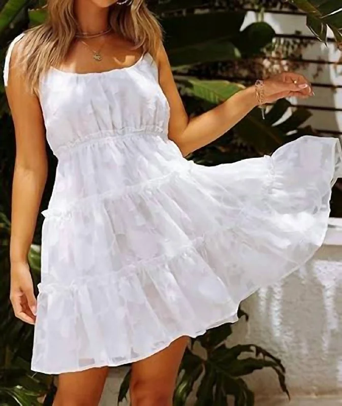 New Arrival Discount White Tiered Textured Babydoll Dress