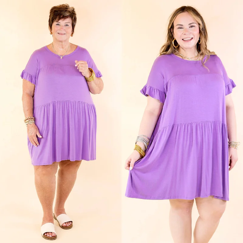 Women's Professional Garments Gorgeous Girly Ruffle Sleeve Tiered Dress in Purple