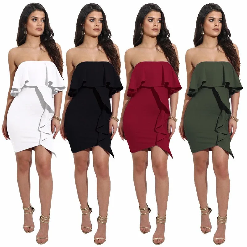 Charming Everyday Clothing For Women SEXY CHIC STRAPLESS RUFFLE DRESS