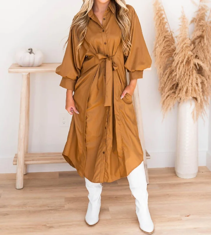 Best Online Women's Boutiques Definitely Maybe Button Down Dress In Camel