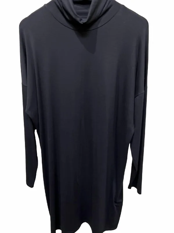 Casual Fashion Shift Turtleneck Dress In Black