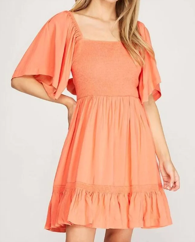 Women's Work Outfit For The Office Melon Sun Dress In Orange