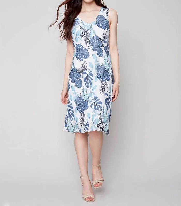 Imeless Style Printed Cotton Gauze Dress In Waterlily