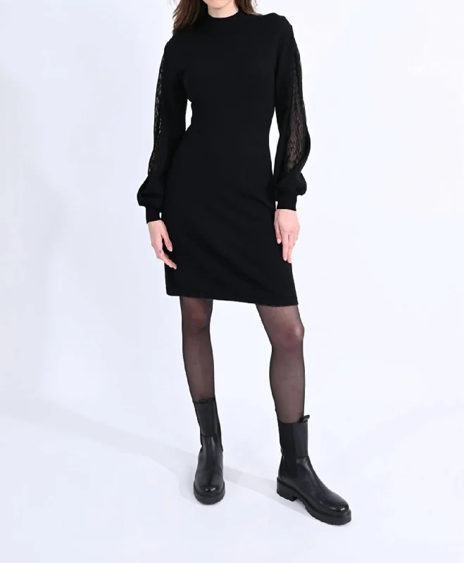 Charming Women's Garments Lace Insert Sleeve Dress In Black