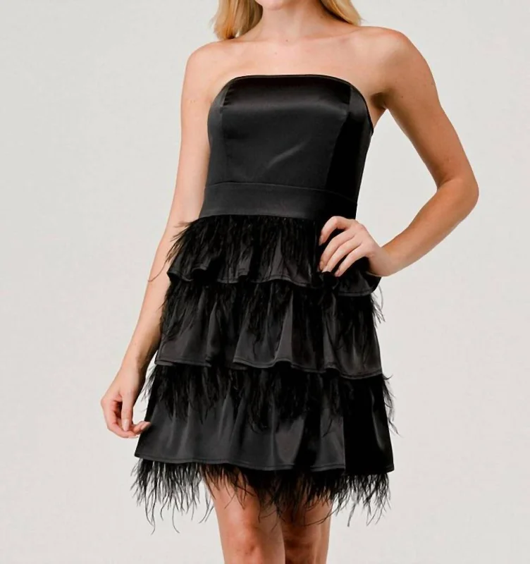 Discount Price Feather Ruffle Dress In Black