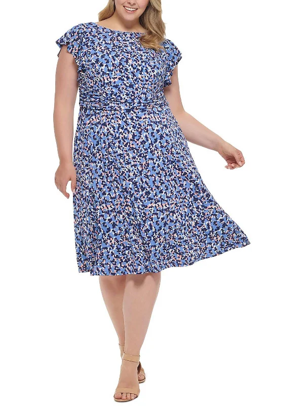 Discount Price Plus Womens Back zip Printed Fit & Flare Dress