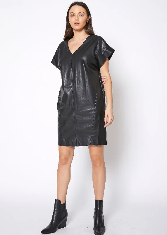 Minimalist Women's Fashion Clothing Women's Black PU Leather Dress