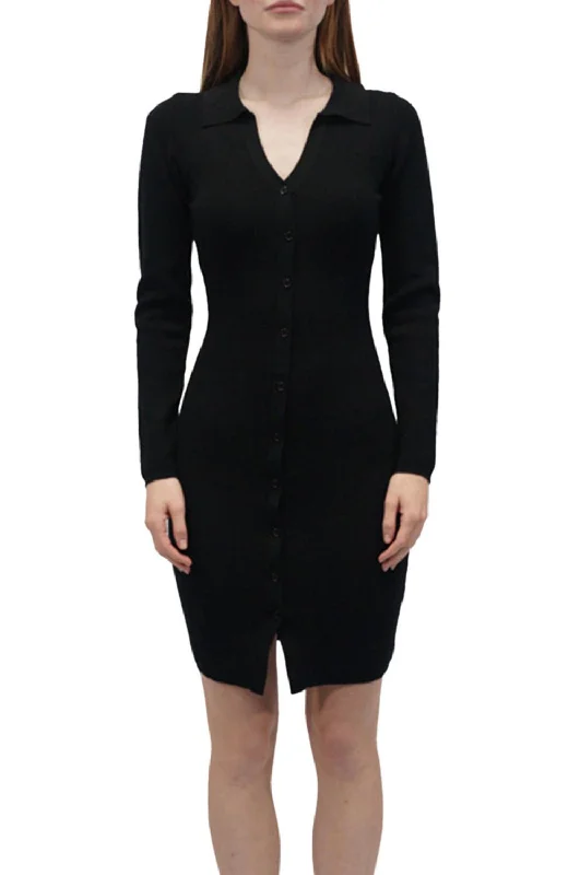 VIP Member Discount Knit Dress With Collar In Black