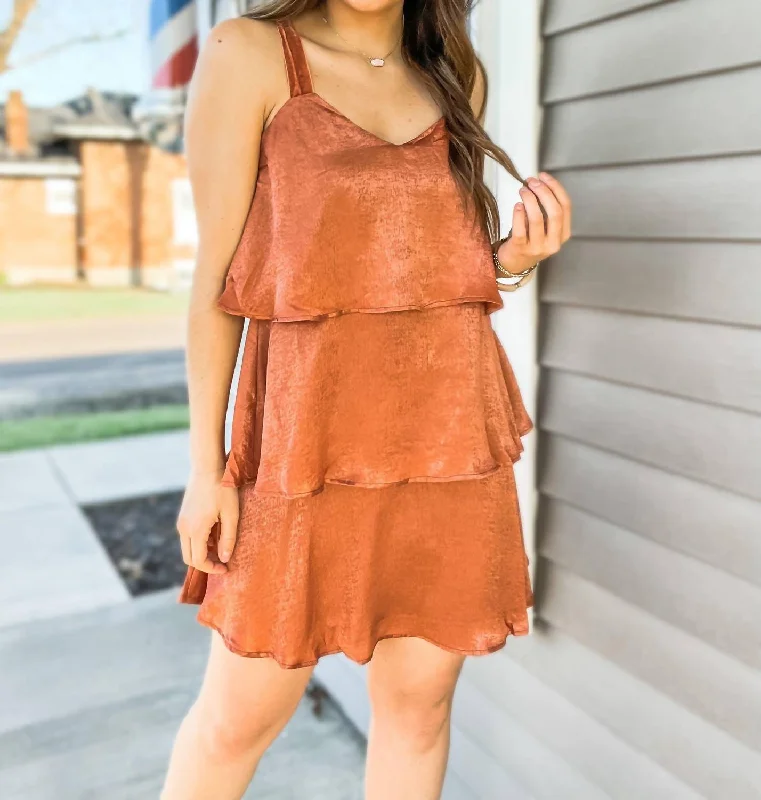 Sophisticated Style Reckless Love Tiered Ruffle Dress In Rust