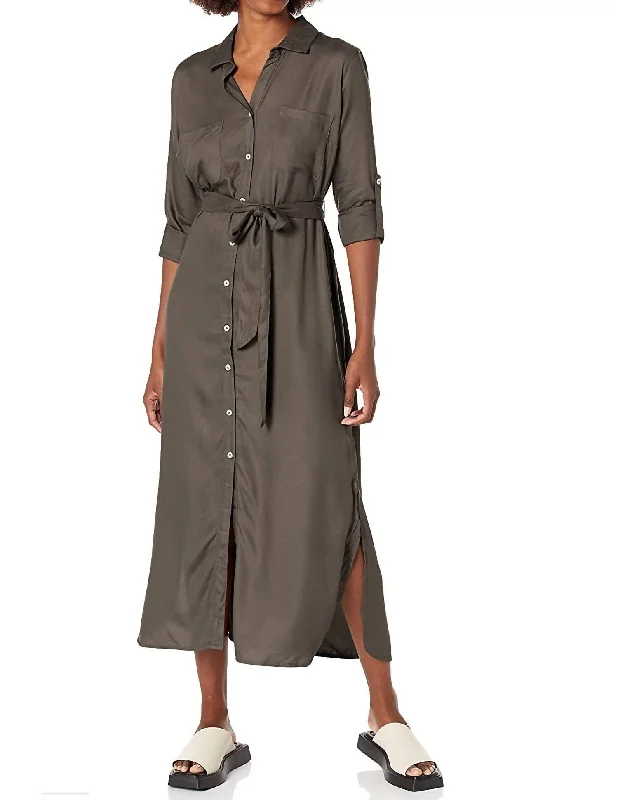 High-Fashion Women's Clothing Mel Buttondown Dress In Grey