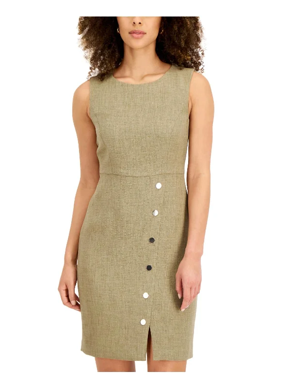 Stylish Women's Apparel Petites Womens Crepe Button Detail Sheath Dress