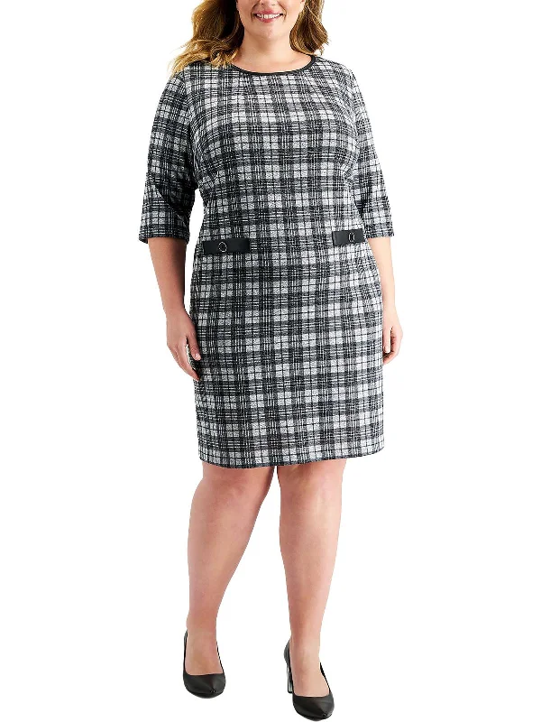 Casual Women's Clothing Online Plus Womens Plaid Sheath Wear to Work Dress