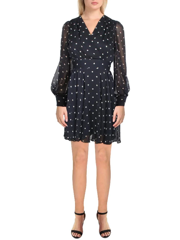 Flash Sale Clothing Petites Womens Chiffon Polka Dot Fit & Flare Dress