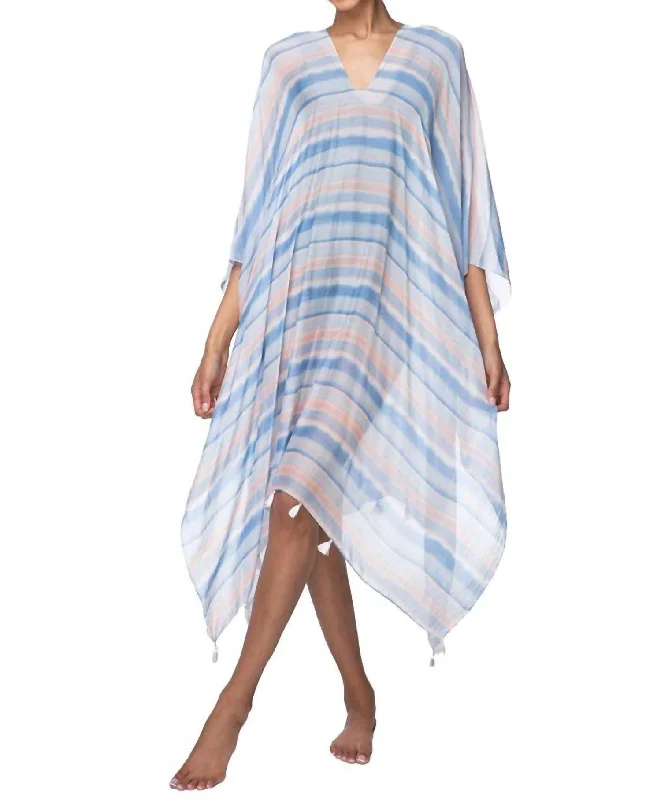 Fashion Forward Beach Waves V- Neck Dress In Blue