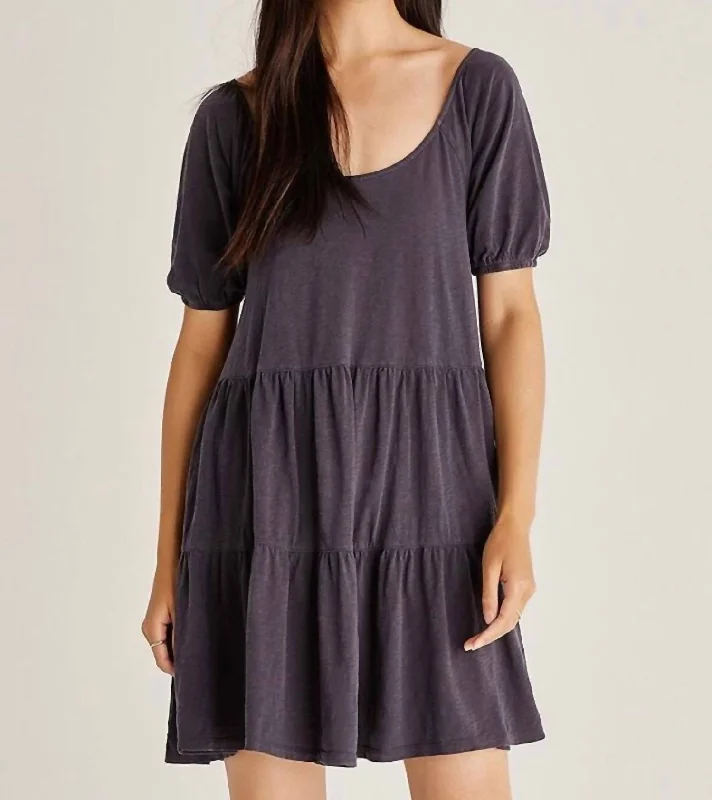 Clothes Woman Ocean Tiered Slub Dress In Shadow