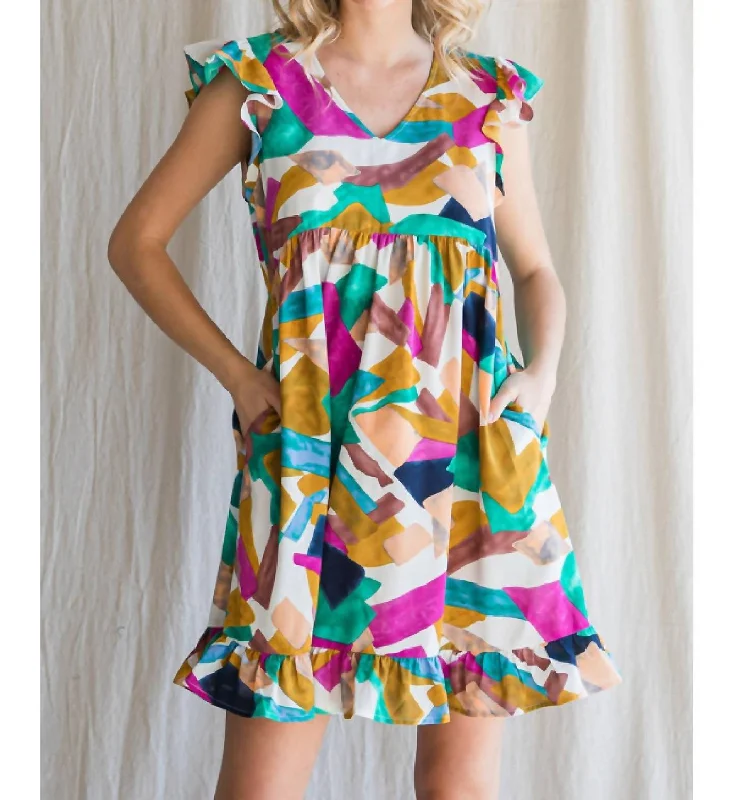 Women's Plus-Size Clothes Geometric Print Dress In Fuchsia