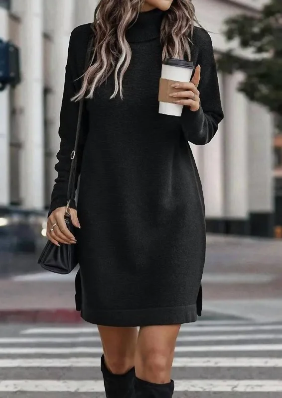 Women's Classic Outfit Long-Sleeve Turtleneck Sweater Dress In Black