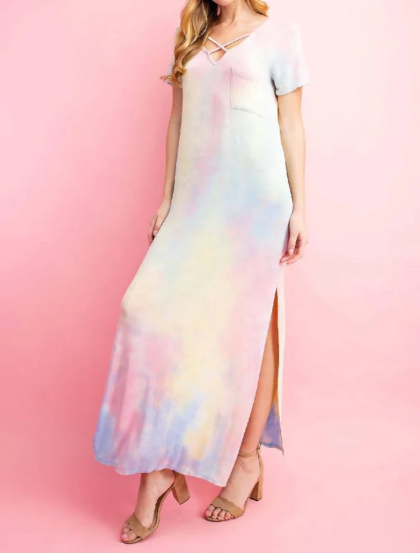 Women's Fashion Essentials Tie Dye Long Dress In Rainbow