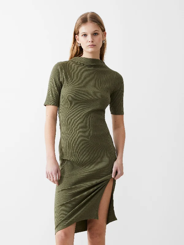 Casual Garments For Women Rib Turtle Neck Dress