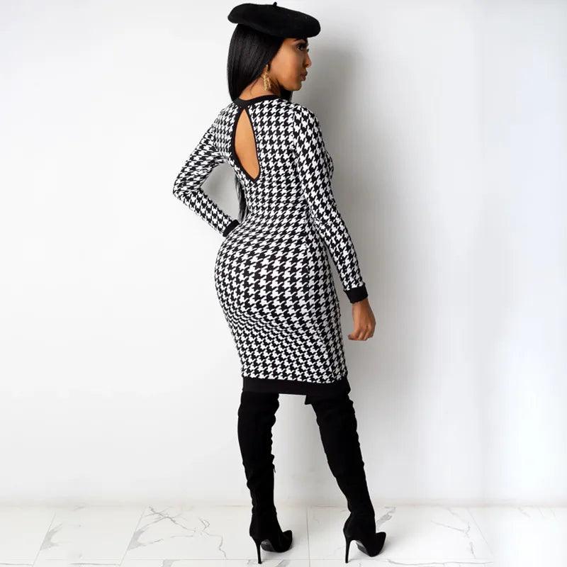 Women's Clothing for All Occasions CLASSIC HOUNDSTOOTH PULLOVER DRESS - TIMELESS ELEGANCE IN EVERY THREAD