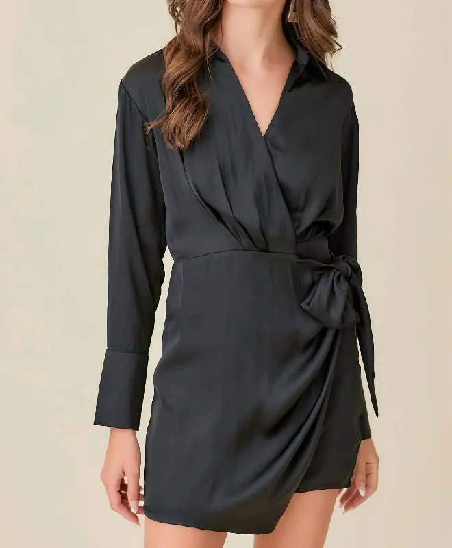 High-Fashion Women's Clothing Wrapped Up In You Dress In Black