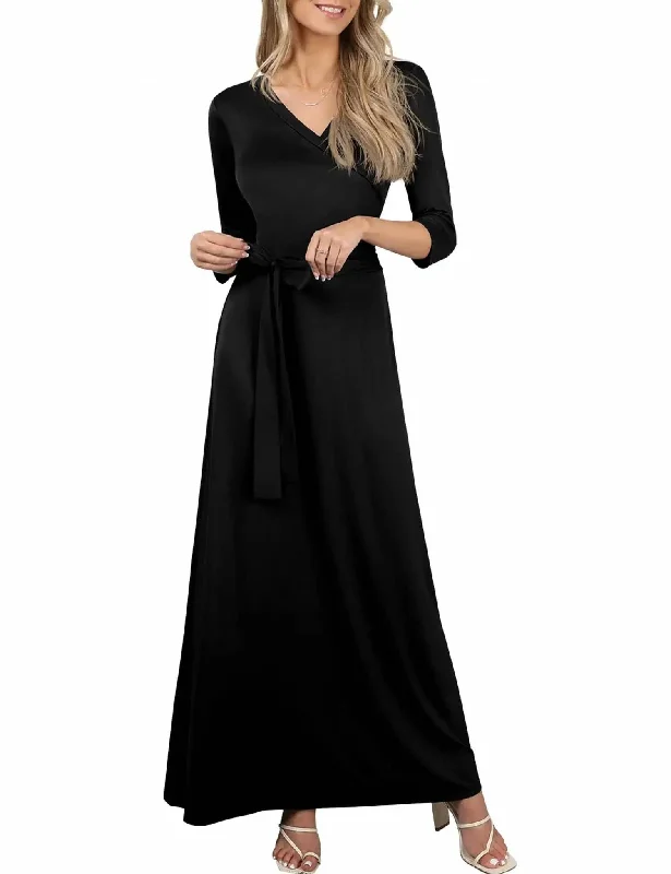 Women's Activewear Outfit Faux Wrap Maxi Plus Dress In Black