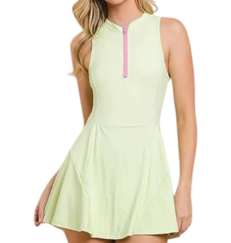 Urban Femme Streetwear Active Half Zip Dress In Lime