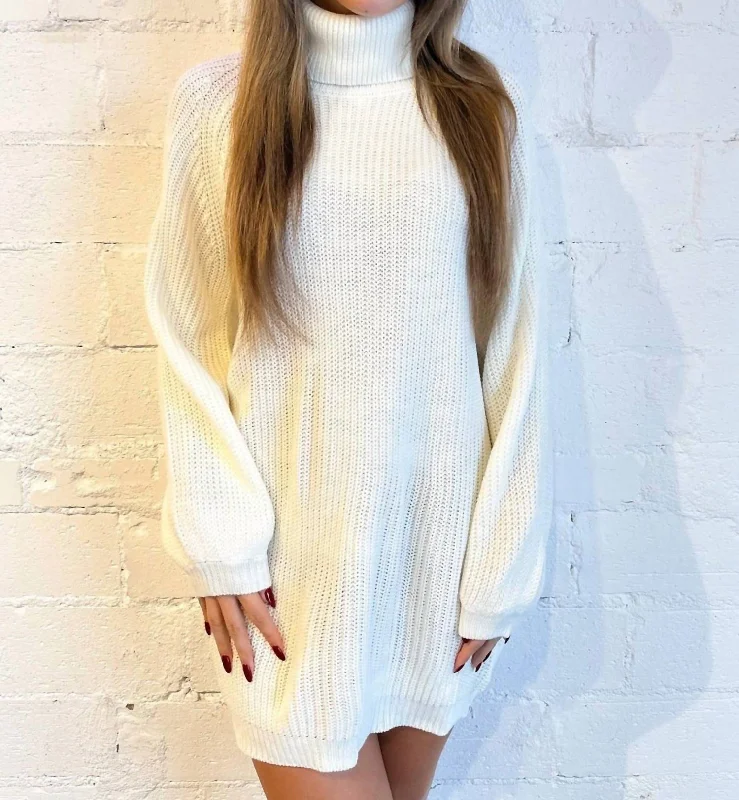 Women's Trendy Casual Outfit Keep Cozy Turtleneck Sweater Dress In Cream