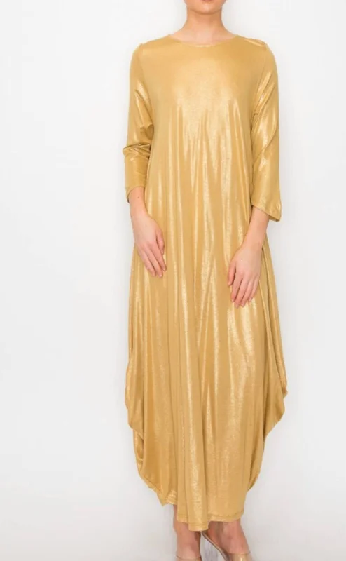 Women's Comfortable Lounge Outfit Dede Shimmer Dress In Gold