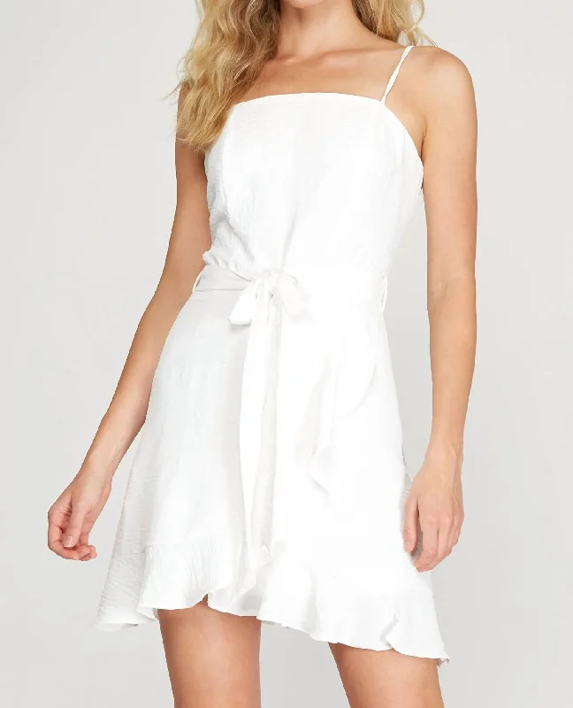 Luxury Women's Fashion Cami Tube Top Woven Dress With Wrap And Ruffled Skirt In White