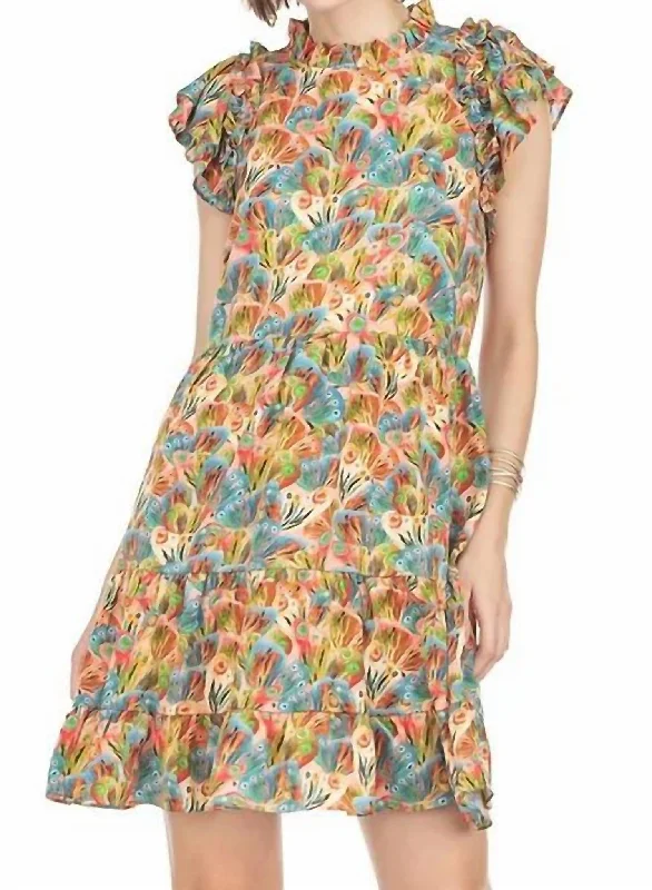 Charming Everyday Clothing For Women Ruffle Tired Dress In Butterflies