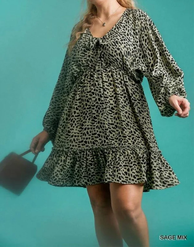 Women's Cozy Outfit For Lounging Animal Print Plus Dress In Sage