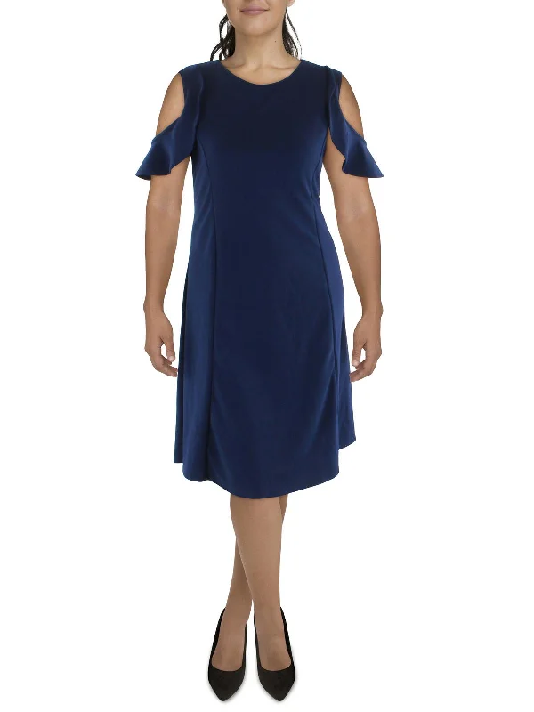 Trendy Women's Apparel for All Seasons Plus Womens Flutter Sleeves Crewneck Fit & Flare Dress