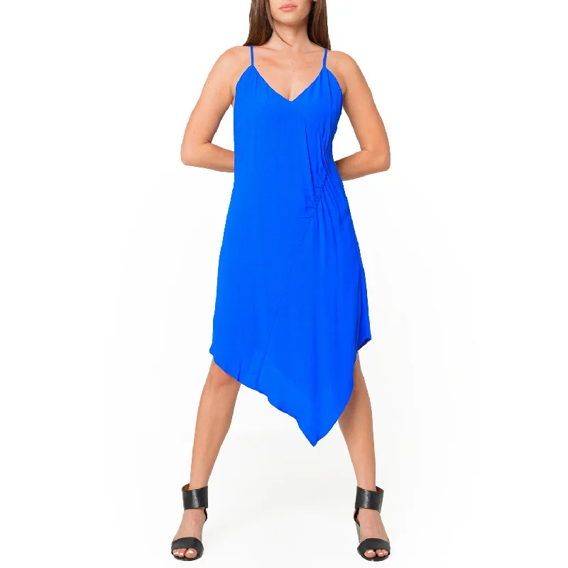 Online Shopping Boutiques Solid Asymmetrical Hem V-neck Dress in Blue