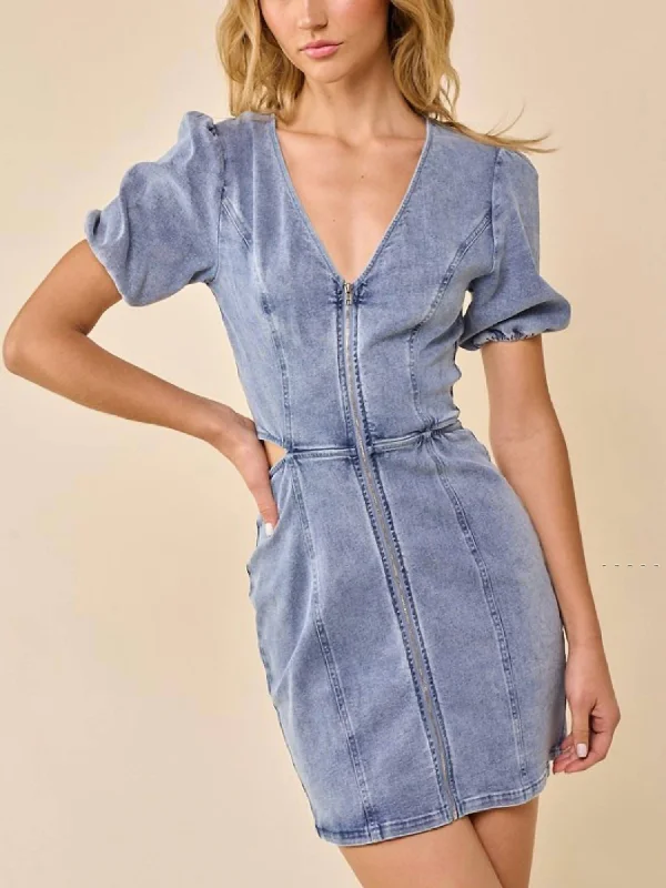 Hot Trends Denim Zipper Front Dress In Blue