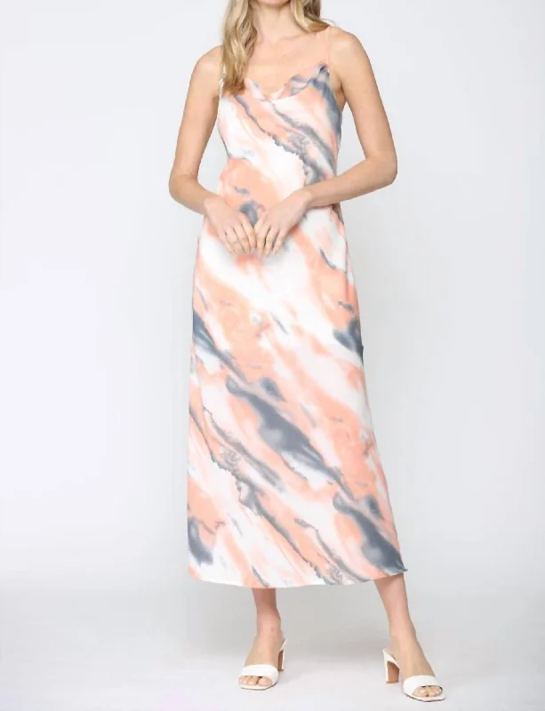 Women's Clothes For Special Occasions Tie Dye Maxi Slip Dress In Salmon And Teal