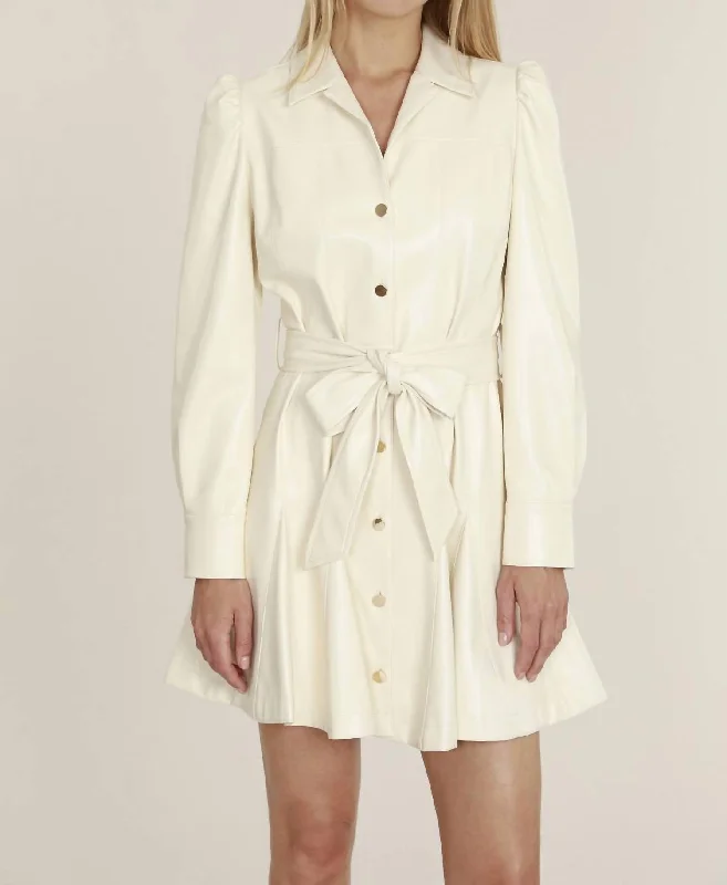 Vibrant Femme Fashion Vegan Belted Dress In Ivory