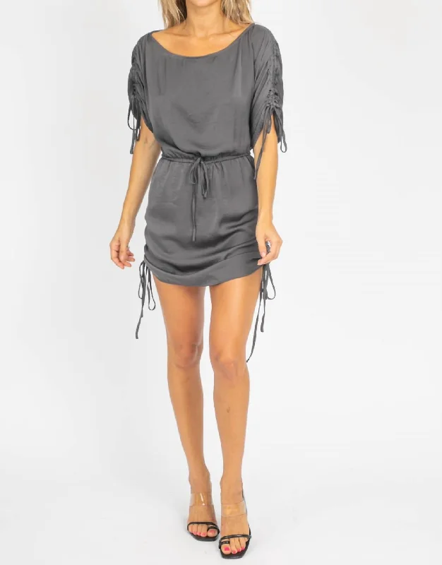 Women's High-End Clothing Off Shoulder Cinch Dress In Charcoal