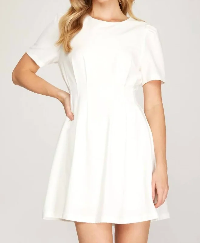 Exclusive Women's Fashion Collection Short Sleeve Pin Tuck Dress In White