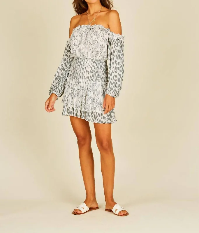 Relaxed Fashion Off The Shoulder Mixed Dress In Animal Print