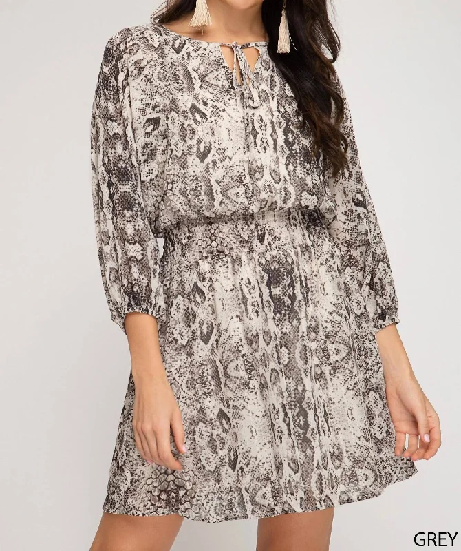 Women's Evening Wear Outfit Lurex Snakeskin Print Dress In Grey