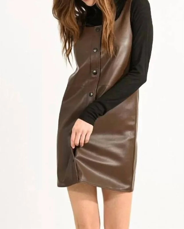 High End Women's Wear Lets Fly Vegan Leather Dress In Brown